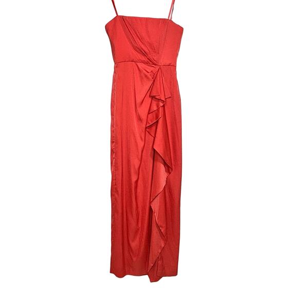 BCBG MaxAzria Ila Strapless Coral Satin Evening Dress Draped 0 - Picture 1 of 14